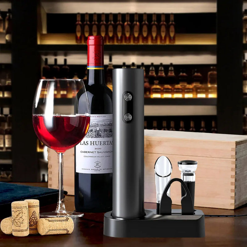 Abridor de Vinho Elétrico Divino - 4 em 1 - Design Elegante e Super Prático!