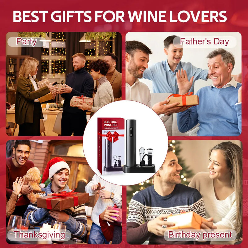 Abridor de Vinho Elétrico Divino - 4 em 1 - Design Elegante e Super Prático!