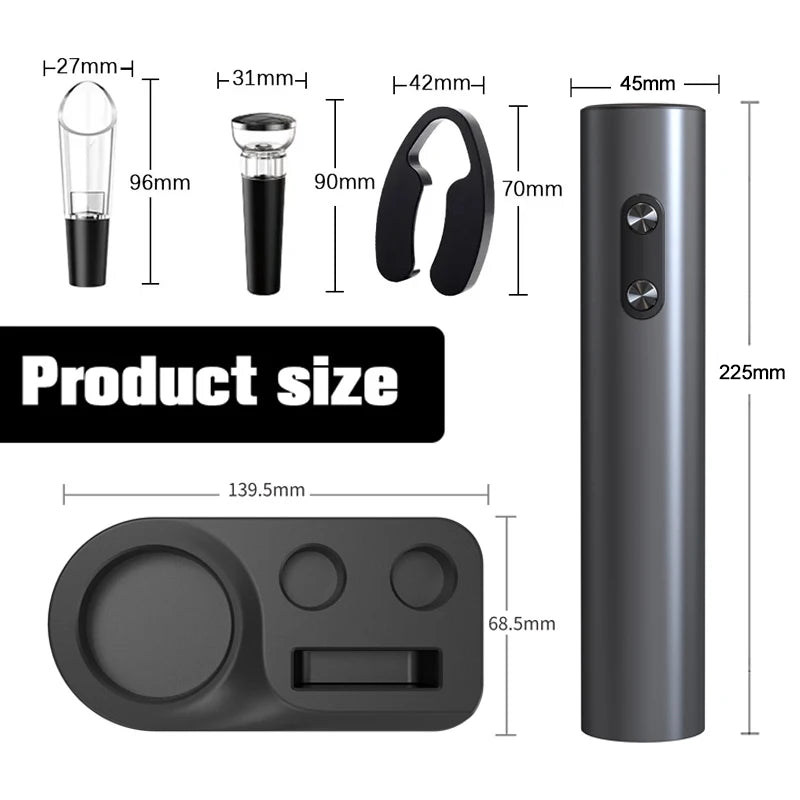 Abridor de Vinho Elétrico Divino - 4 em 1 - Design Elegante e Super Prático!