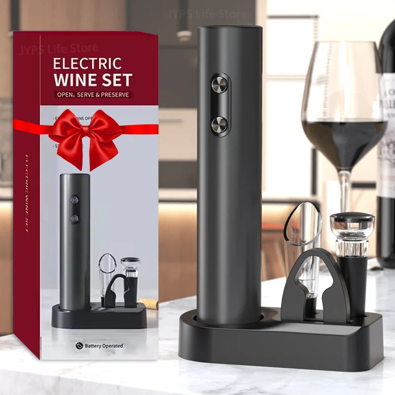 Abridor de Vinho Elétrico Divino - 4 em 1 - Design Elegante e Super Prático!